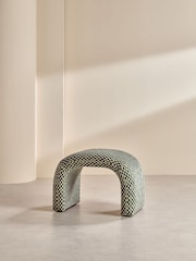 MADE.COM Green Checked Velvet Beryl Stool - Image 2 of 7