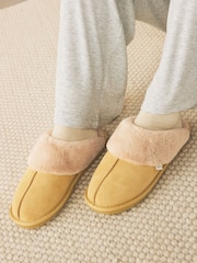 Yellow Suede Faux Fur Lined Mule Slippers - Image 1 of 8