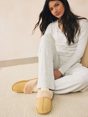 Yellow Suede Faux Fur Lined Mule Slippers - Image 2 of 8