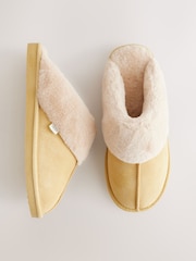 Yellow Suede Faux Fur Lined Mule Slippers - Image 3 of 8