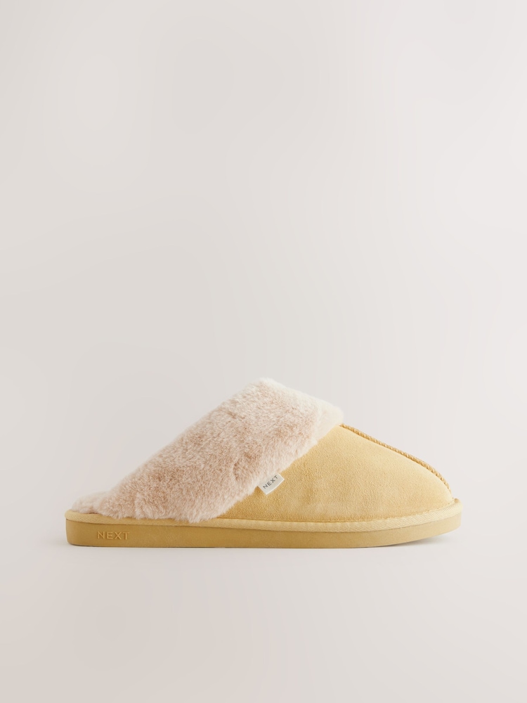 Buy Yellow Suede Faux Fur Lined Mule Slippers from Next Macau