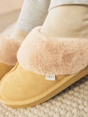 Yellow Suede Faux Fur Lined Mule Slippers - Image 5 of 8