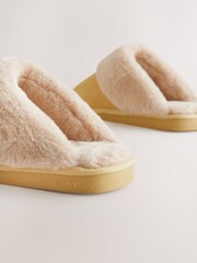 Yellow Suede Faux Fur Lined Mule Slippers - Image 6 of 8