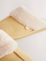 Yellow Suede Faux Fur Lined Mule Slippers - Image 8 of 8