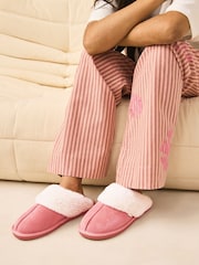 Coral Pink Suede Faux Fur Lined Mule Slippers - Image 1 of 8