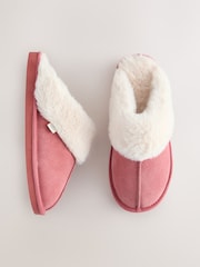 Coral Pink Suede Faux Fur Lined Mule Slippers - Image 3 of 8