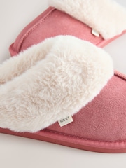 Coral Pink Suede Faux Fur Lined Mule Slippers - Image 6 of 8