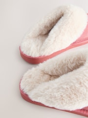 Coral Pink Suede Faux Fur Lined Mule Slippers - Image 7 of 8