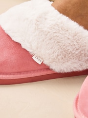 Coral Pink Suede Faux Fur Lined Mule Slippers - Image 8 of 8