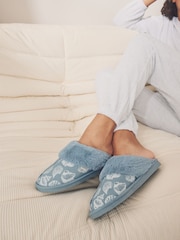 Blue Shells Faux Fur Lined Suede Mule Slippers - Image 1 of 9