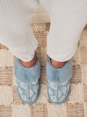 Blue Shells Faux Fur Lined Suede Mule Slippers - Image 3 of 9