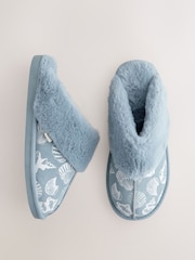 Blue Shells Faux Fur Lined Suede Mule Slippers - Image 4 of 9