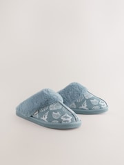Blue Shells Faux Fur Lined Suede Mule Slippers - Image 5 of 9
