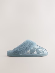 Blue Shells Faux Fur Lined Suede Mule Slippers - Image 6 of 9