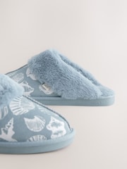 Blue Shells Faux Fur Lined Suede Mule Slippers - Image 7 of 9