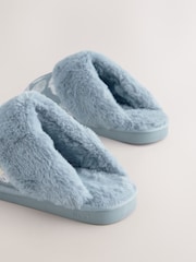Blue Shells Faux Fur Lined Suede Mule Slippers - Image 8 of 9