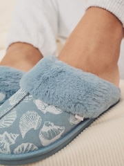 Blue Shells Faux Fur Lined Suede Mule Slippers - Image 9 of 9