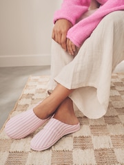 Pink Stripe Textured Nylon Mule Slippers - Image 1 of 9