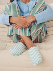 Green Stripe Textured Nylon Mule Slippers - Image 1 of 10
