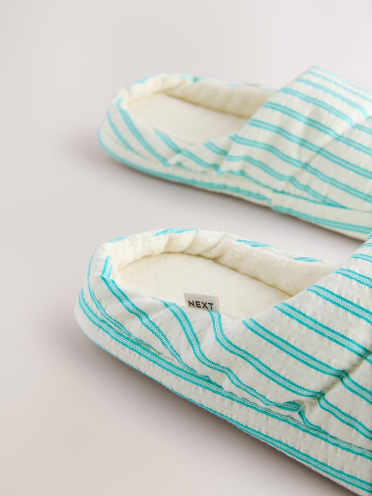 Green Stripe Textured Nylon Mule Slippers - Image 10 of 10