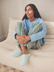 Green Stripe Textured Nylon Mule Slippers - Image 2 of 10