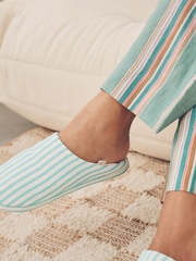 Green Stripe Textured Nylon Mule Slippers - Image 4 of 10