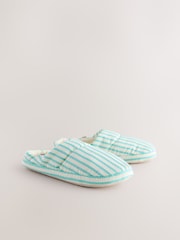 Green Stripe Textured Nylon Mule Slippers - Image 7 of 10