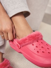 Coral Pink Womens Faux Fur Lined Clogs Slippers - Image 1 of 7