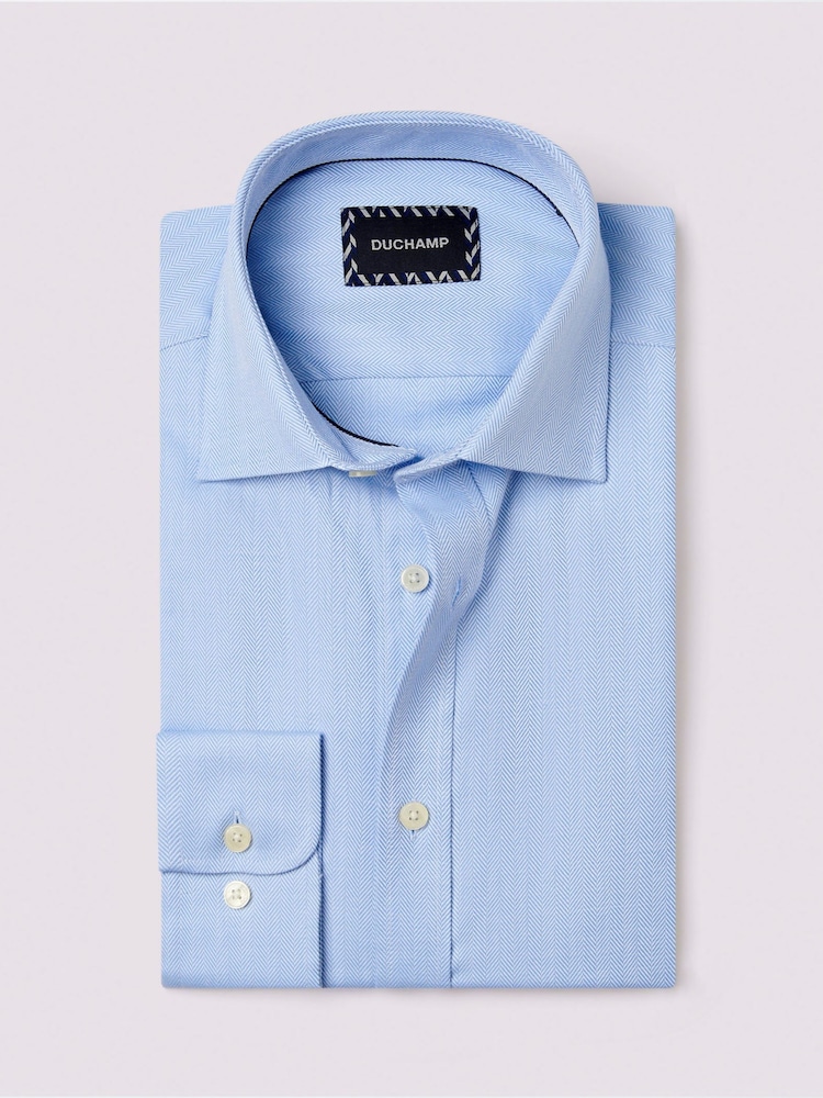 Duchamp Blue Duchamp Mens Royal Herringbone 100% Cotton Shirt - Image 1 of 5 Duchamp Blue Duchamp Mens Royal Herringbone 100% Cotton Shirt - Image 1 of 5