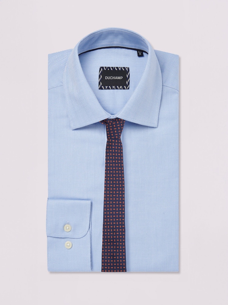 Duchamp Blue Duchamp Mens Royal Herringbone 100% Cotton Shirt - Image 2 of 5 Duchamp Blue Duchamp Mens Royal Herringbone 100% Cotton Shirt - Image 2 of 5
