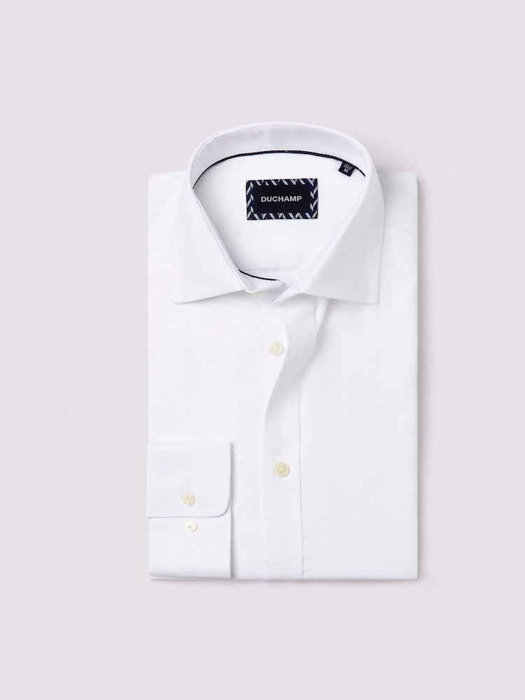 Duchamp White Duchamp Mens Square Dobby White 100% Cotton Shirt - Image 1 of 5