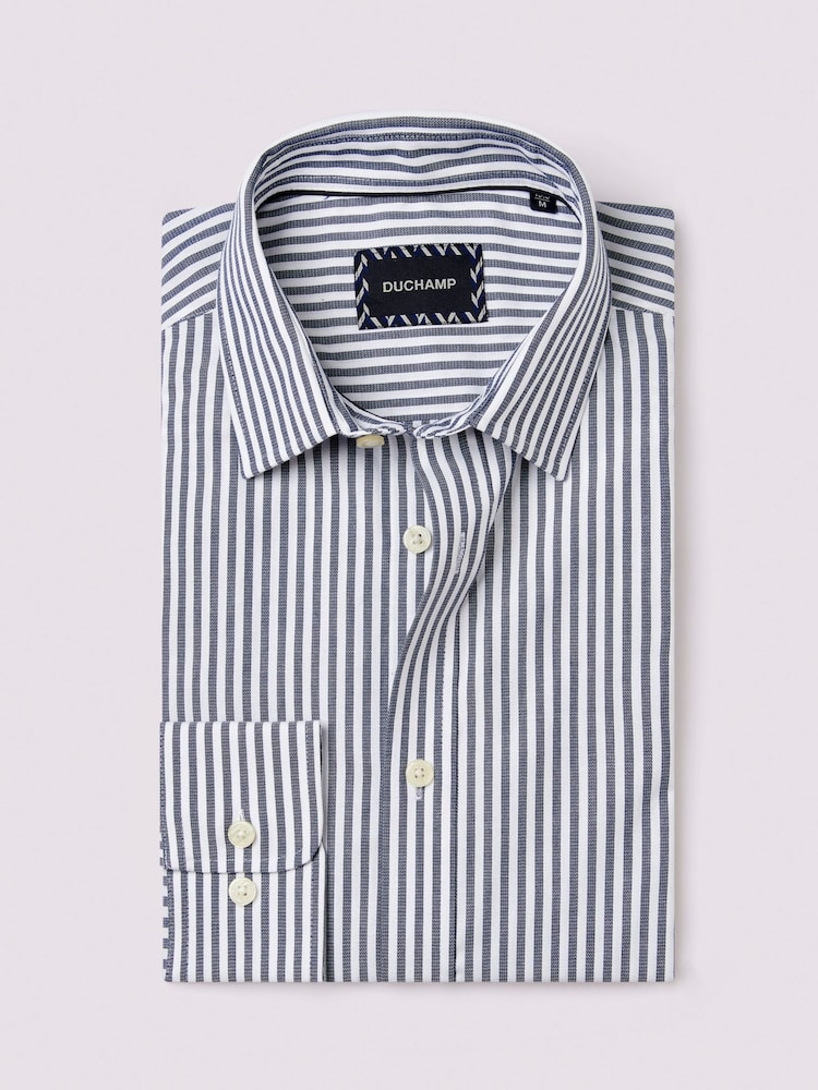 Duchamp Blue Duchamp Mens Blue Dobby Stripe 100% Cotton Shirt - Image 1 of 5