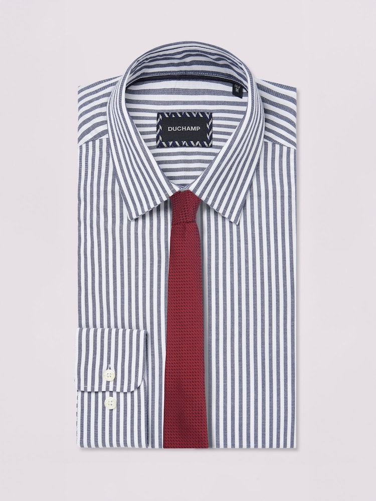 Duchamp Blue Duchamp Mens Blue Dobby Stripe 100% Cotton Shirt - Image 2 of 5