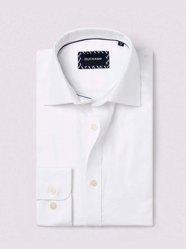 Duchamp White Duchamp Mens Royal Herringbone 100% Cotton Shirt - Image 1 of 5 Duchamp White Duchamp Mens Royal Herringbone 100% Cotton Shirt - Image 1 of 5