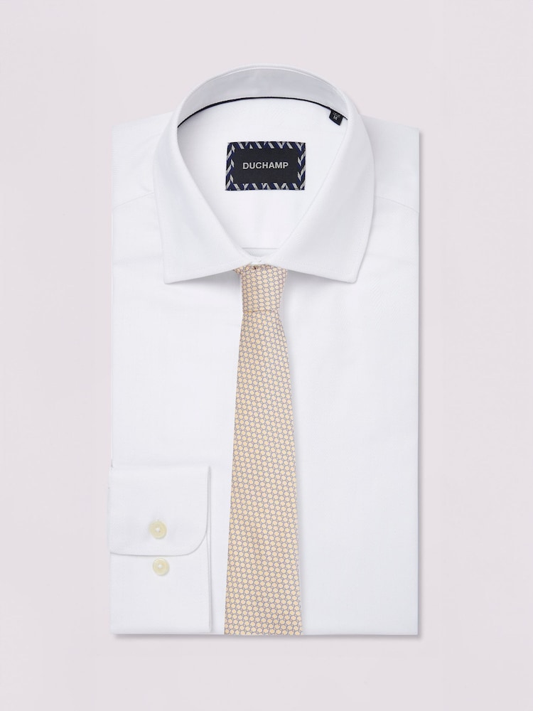 Duchamp White Duchamp Mens Royal Herringbone 100% Cotton Shirt - Image 2 of 5 Duchamp White Duchamp Mens Royal Herringbone 100% Cotton Shirt - Image 2 of 5