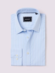 Duchamp Blue Duchamp Mens Blue Wide Stripe 100% Cotton Shirt - Image 1 of 5