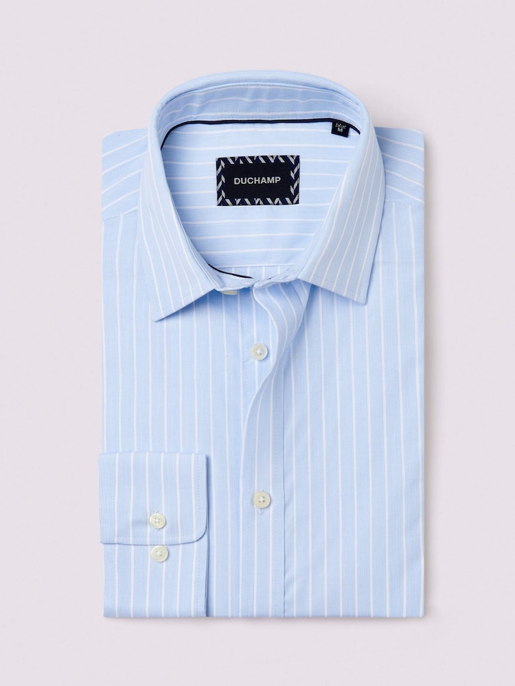 Duchamp Blue Duchamp Mens Blue Wide Stripe 100% Cotton Shirt - Image 1 of 5
