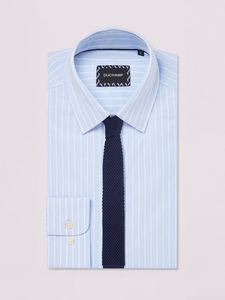 Duchamp Blue Duchamp Mens Blue Wide Stripe 100% Cotton Shirt - Image 2 of 5