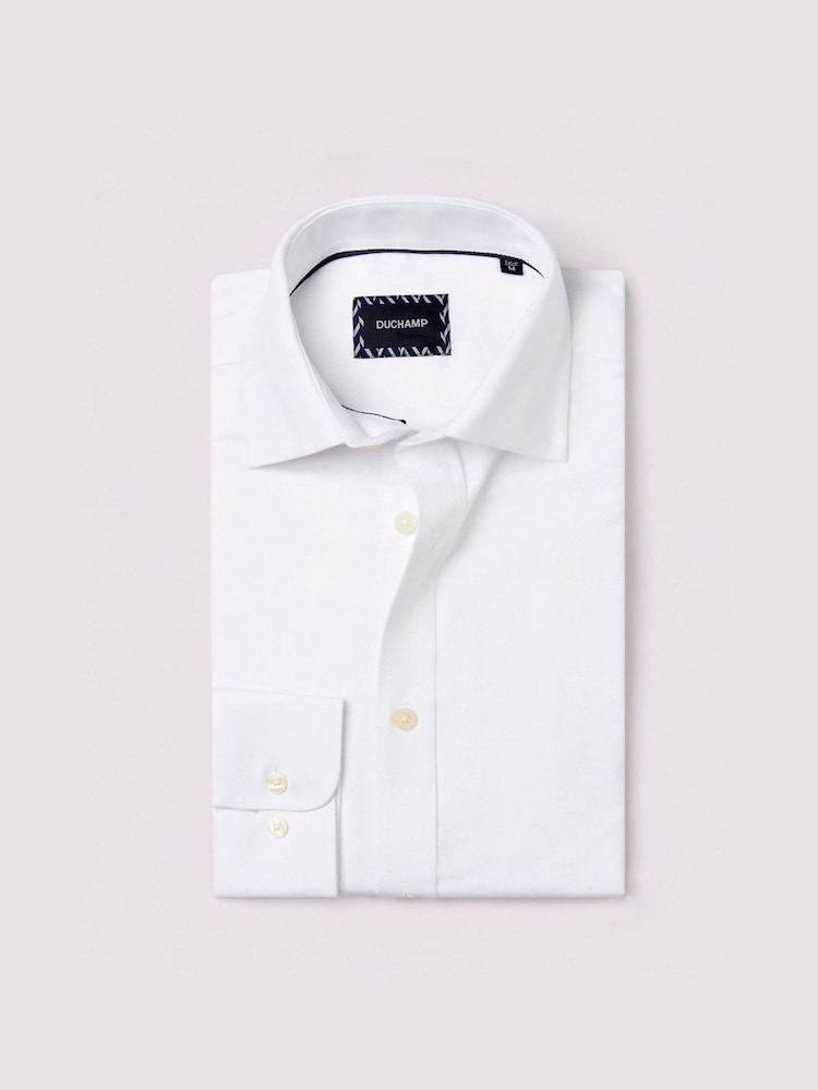 Duchamp White Duchamp Mens Royal Twill 100% Cotton Shirt - Image 1 of 5