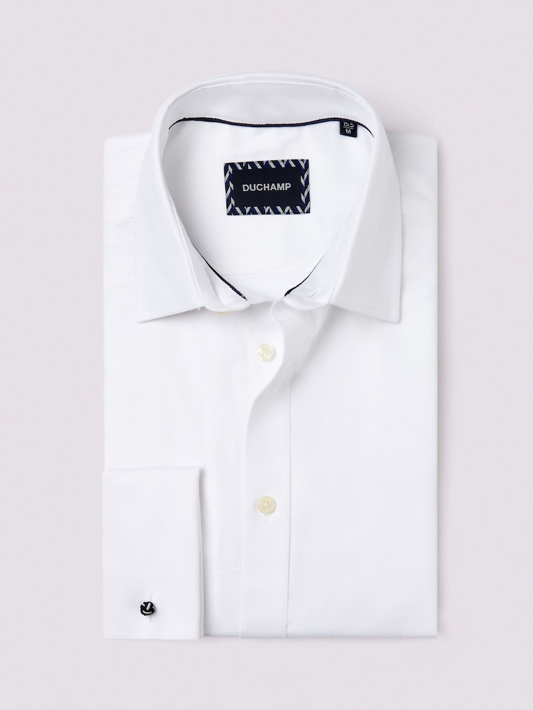 Duchamp White Duchamp Mens Royal Twill Double Cuff White 100% Cotton Shirt - Image 6 of 6 Duchamp White Duchamp Mens Royal Twill Double Cuff White 100% Cotton Shirt - Image 6 of 6