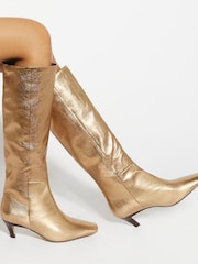Dune London Gold Slink Angle Mid Heel Knee High Boots - Image 1 of 6