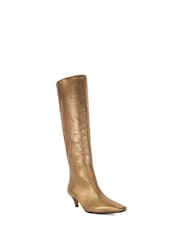 Dune London Gold Slink Angle Mid Heel Knee High Boots - Image 2 of 6