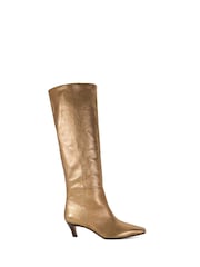 Dune London Gold Slink Angle Mid Heel Knee High Boots - Image 3 of 6