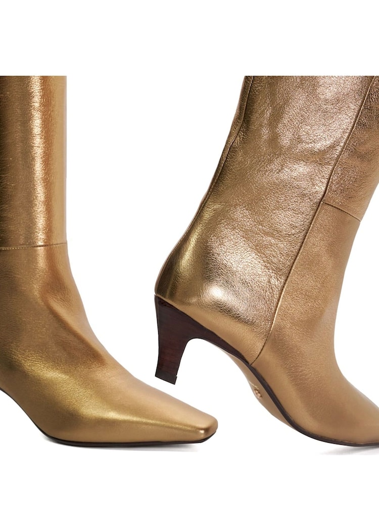 Dune London Gold Slink Angle Mid Heel Knee High Boots - Image 6 of 6