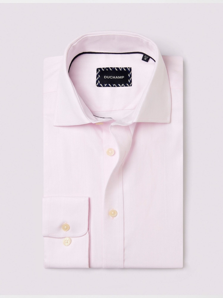 Duchamp Pink Duchamp Mens Royal Herringbone 100% Cotton Shirt - Image 1 of 5 Duchamp Pink Duchamp Mens Royal Herringbone 100% Cotton Shirt - Image 1 of 5