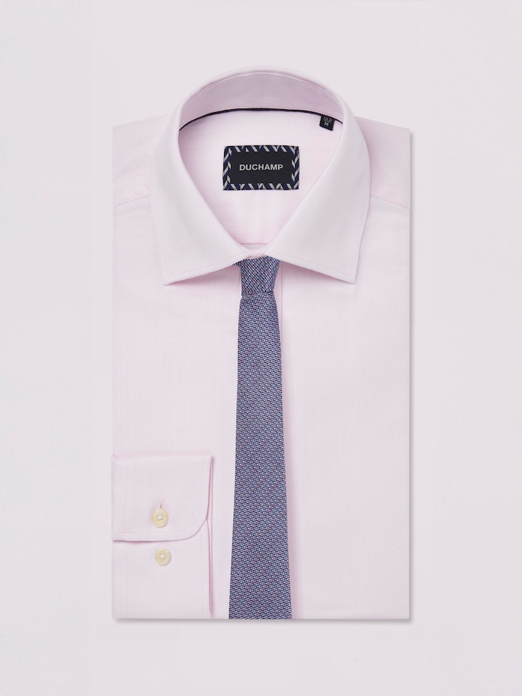 Duchamp Pink Duchamp Mens Royal Herringbone 100% Cotton Shirt - Image 2 of 5 Duchamp Pink Duchamp Mens Royal Herringbone 100% Cotton Shirt - Image 2 of 5