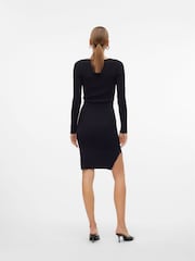 VERO MODA Black Long Sleeve V-Neck Belted Rib Dress - Image 2 of 7