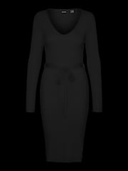 VERO MODA Black Long Sleeve V-Neck Belted Rib Dress - Image 7 of 7