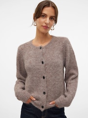 VERO MODA Brown Round Neck Button Up Cardigan - Image 1 of 6