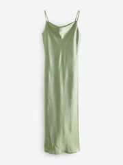 Sage Green Bridesmaid Satin Cowl Neck V-Back Maxi Dress - Image 6 of 8